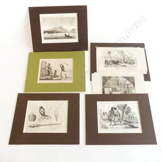 Seven antique French engravings; Polynesia etc,